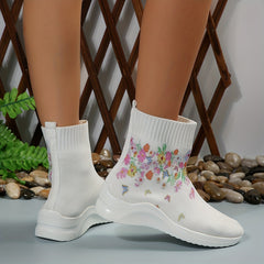 Women's Butterfly Floral Knit Ankle Boots Stretch Sock Shoes