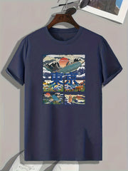 Tokyo Pattern Print Men's Comfy Sports T-shirt Graphic Tee