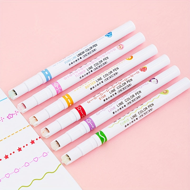 Colored Curve Pens Set of 6 Highlighters Fine Lines for Note Taking