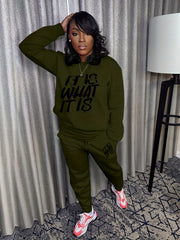 Casual 2pc Set Crew Neck Top & Jogger Pants