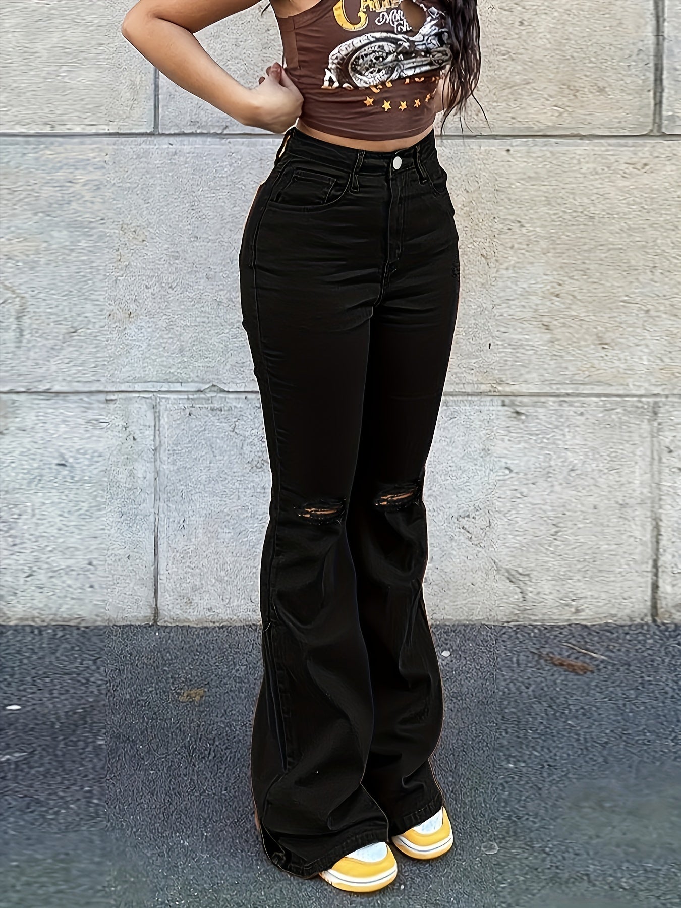 High Waist Wide Legs Flared Jeans Bell Bottom Denim Pants