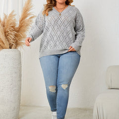 V Neck Solid Knit Long Sleeve Sweater