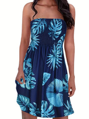 Tropical Print Tube Dress Off Shoulder Midi Dress Women's Clothing