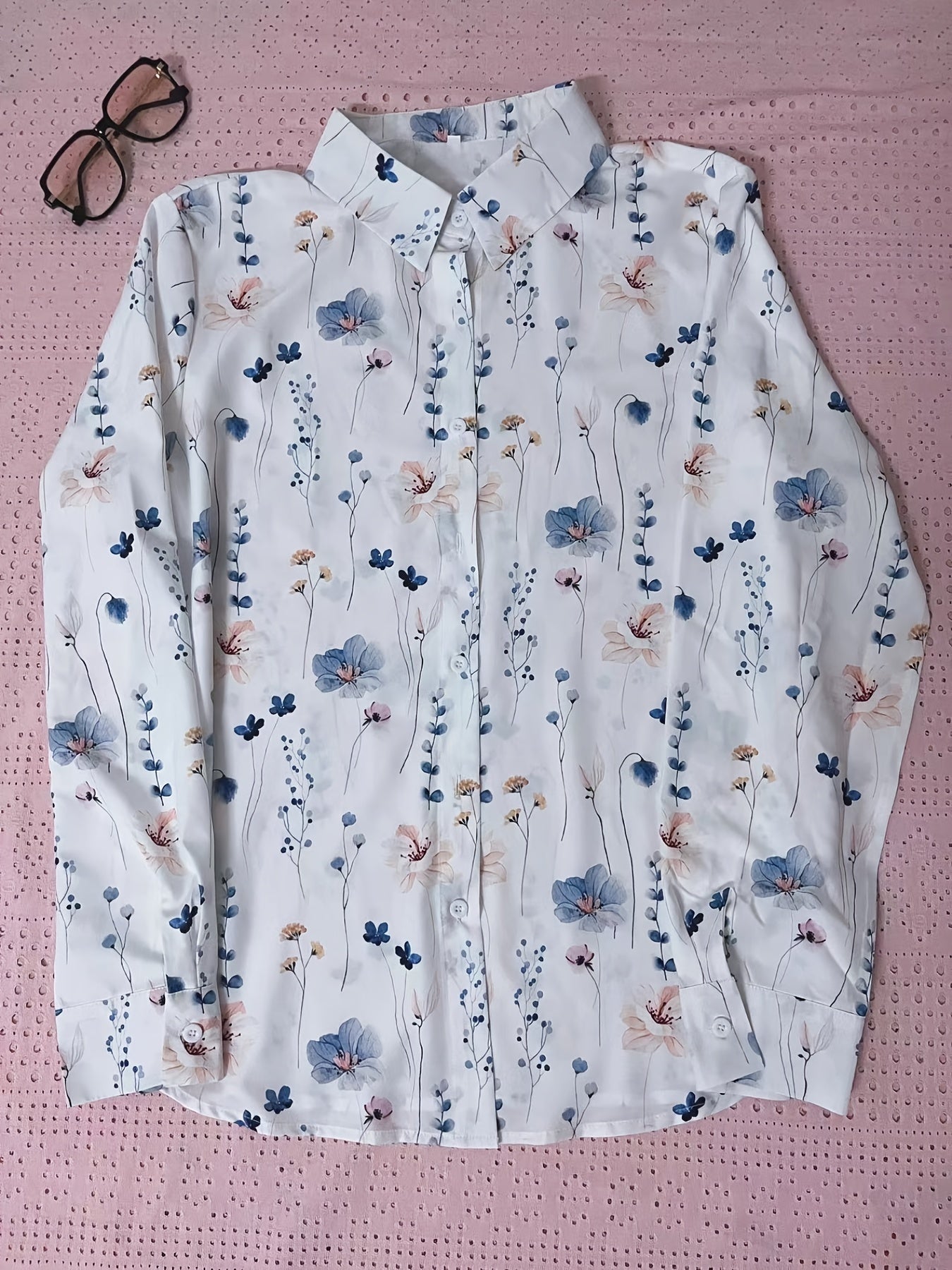 Floral Print Button Up Long Sleeve Blouse