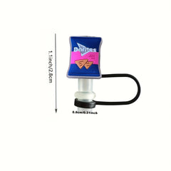 4pcs Cartoon Straw Tip Cover Reusable Silicone Cap + 1pc Straw Cap
