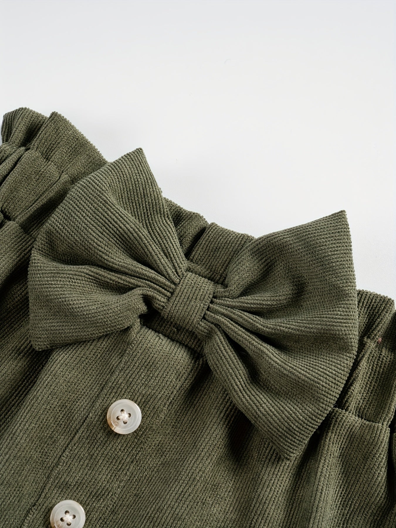 Girls Corduroy Skirt with Bow Decoration and Single Breasted