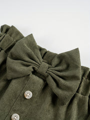 Girls Corduroy Skirt with Bow Decoration and Single Breasted
