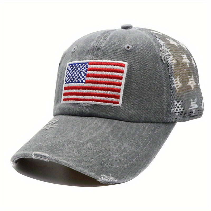 Unisex Adjustable Breathable Mesh Baseball Cap with US Flat Embroidery