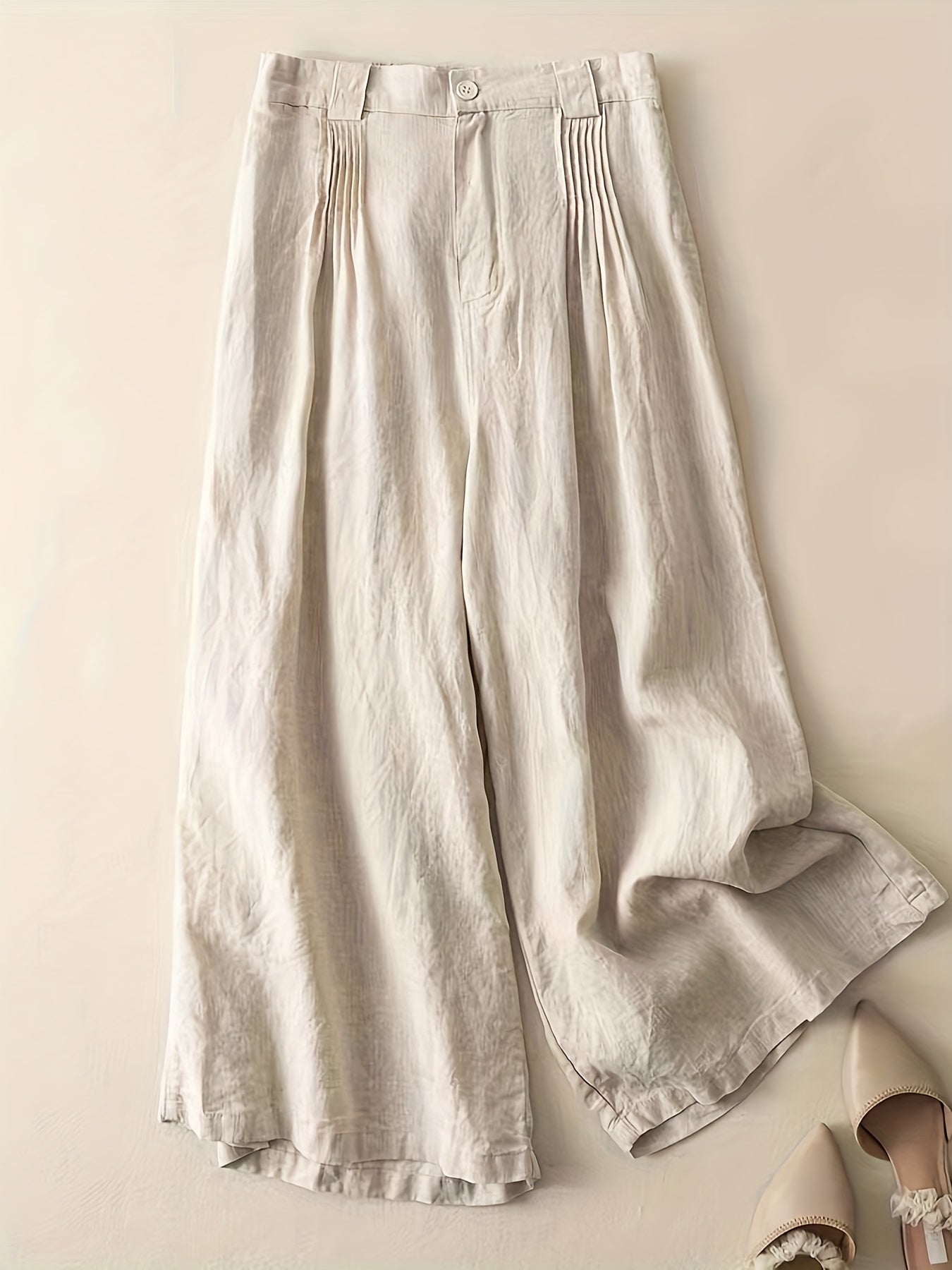 Vintage Solid Wide Leg Pants Elastic Waist