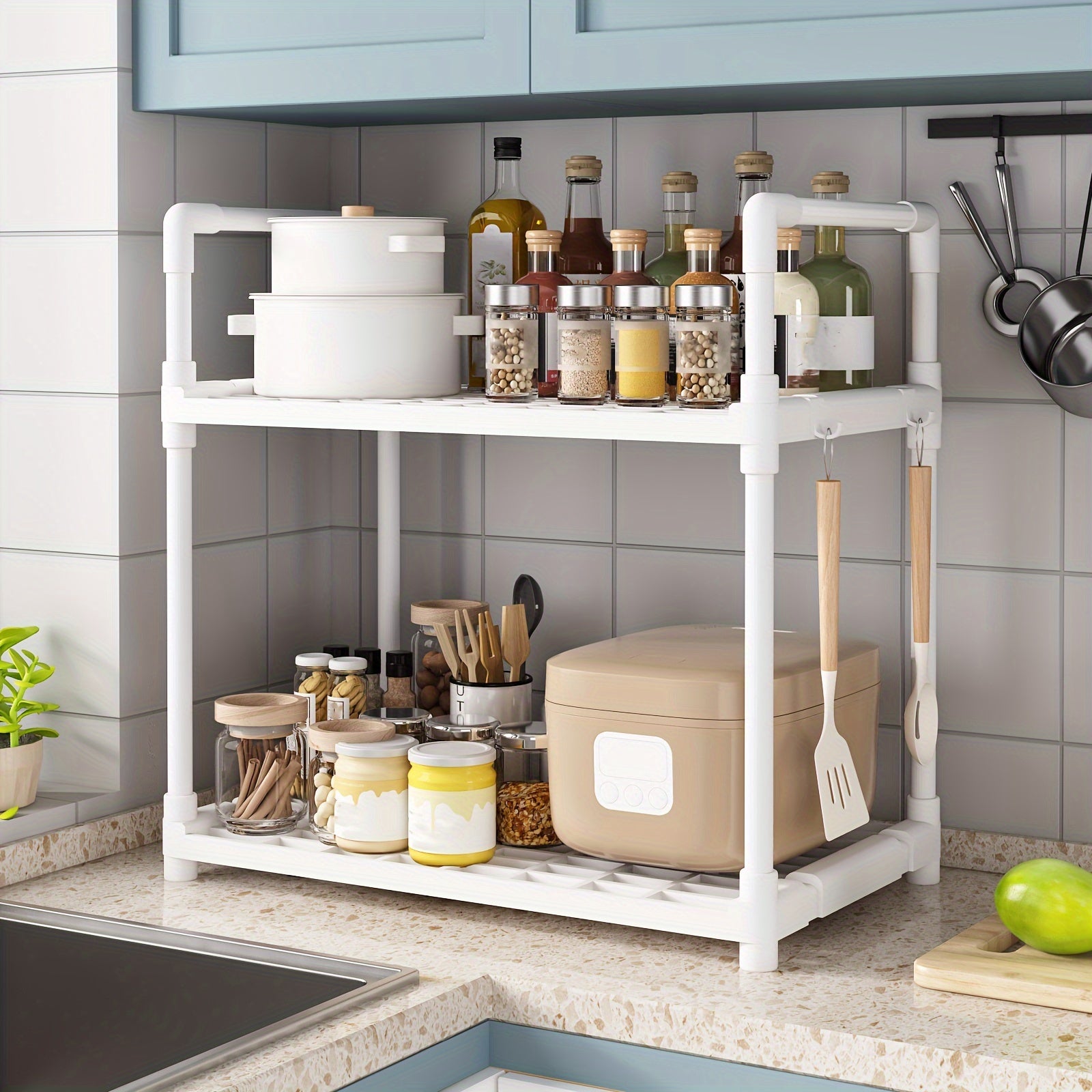 2 Layer Kitchen Storage Rack - Space Saving Countertop Organizer