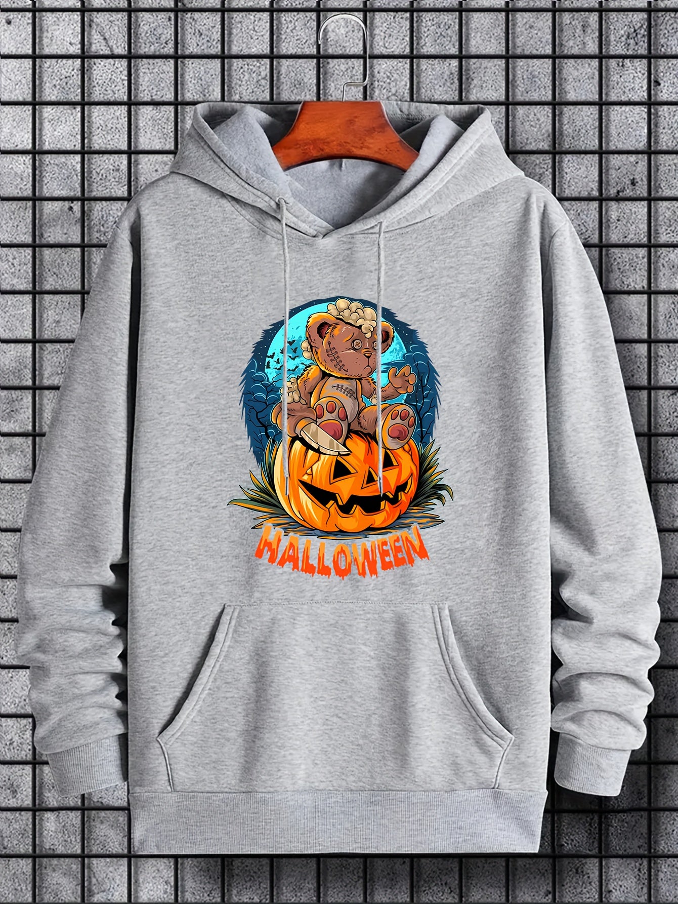 Men's Halloween Bear Graphic Hoodie Slightly Stretch Sweatshirt