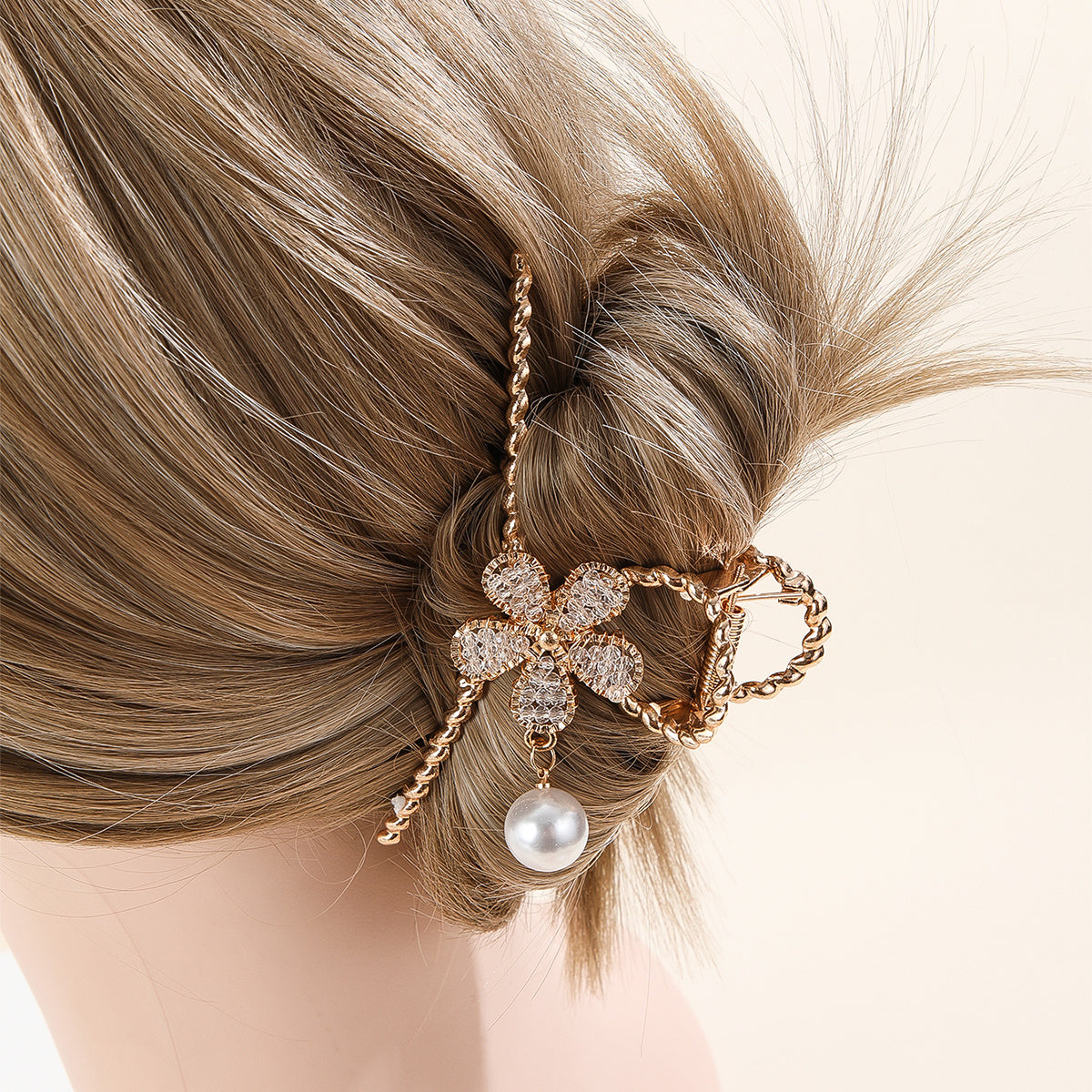Flower Pearl Hair Claw Metal Hair Clip Strong Nonslip Hair Accessories