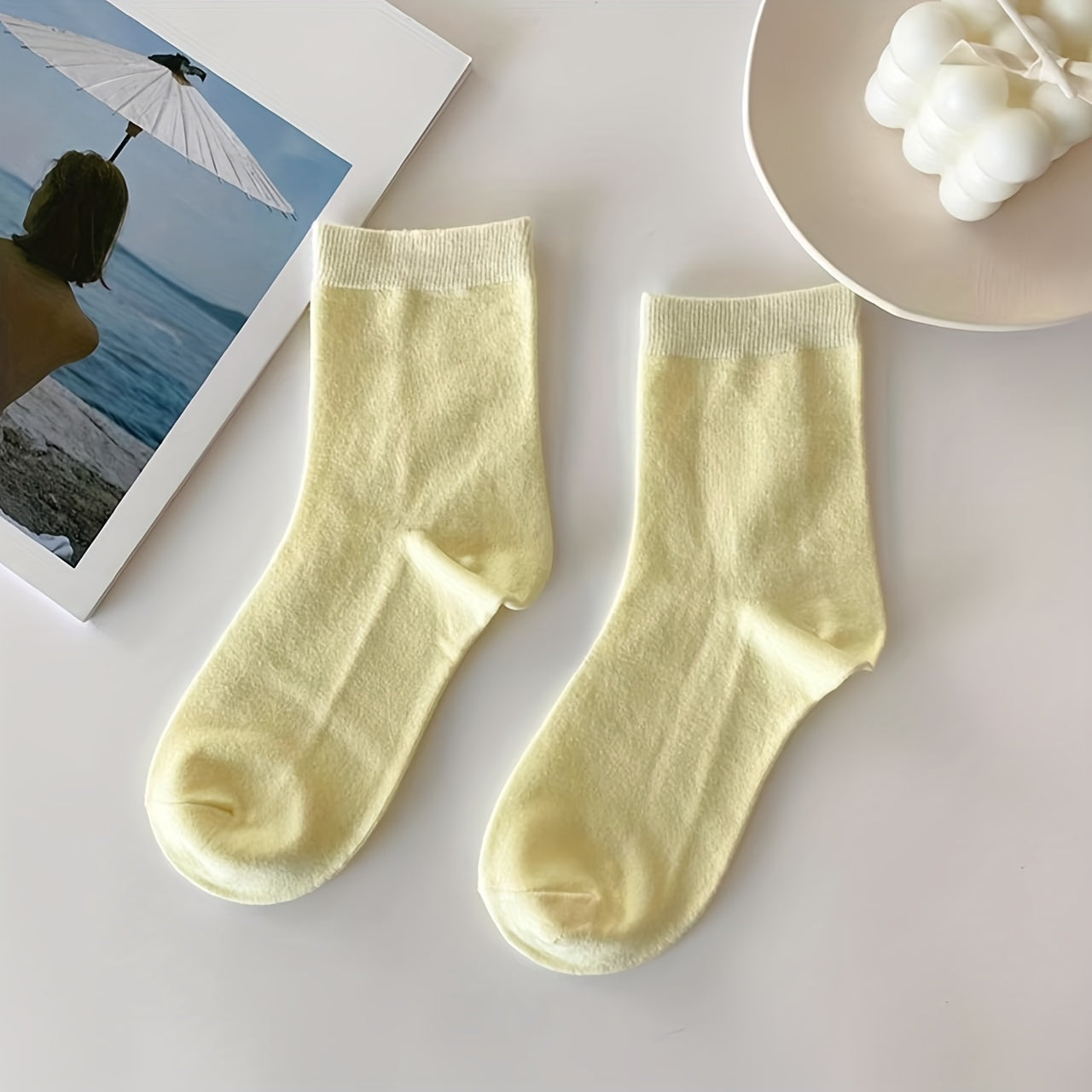 Girls Kids Casual Plain Socks Breathable Comfy Crew Socks