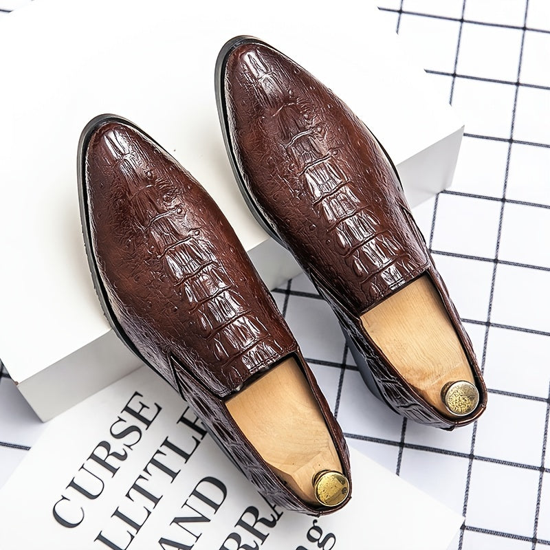 Men's Crocodile Print Pointed Toe Loafer Shoes Slip On Dress Shoes