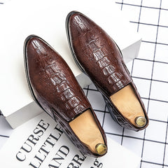 Men's Crocodile Print Pointed Toe Loafer Shoes Slip On Dress Shoes