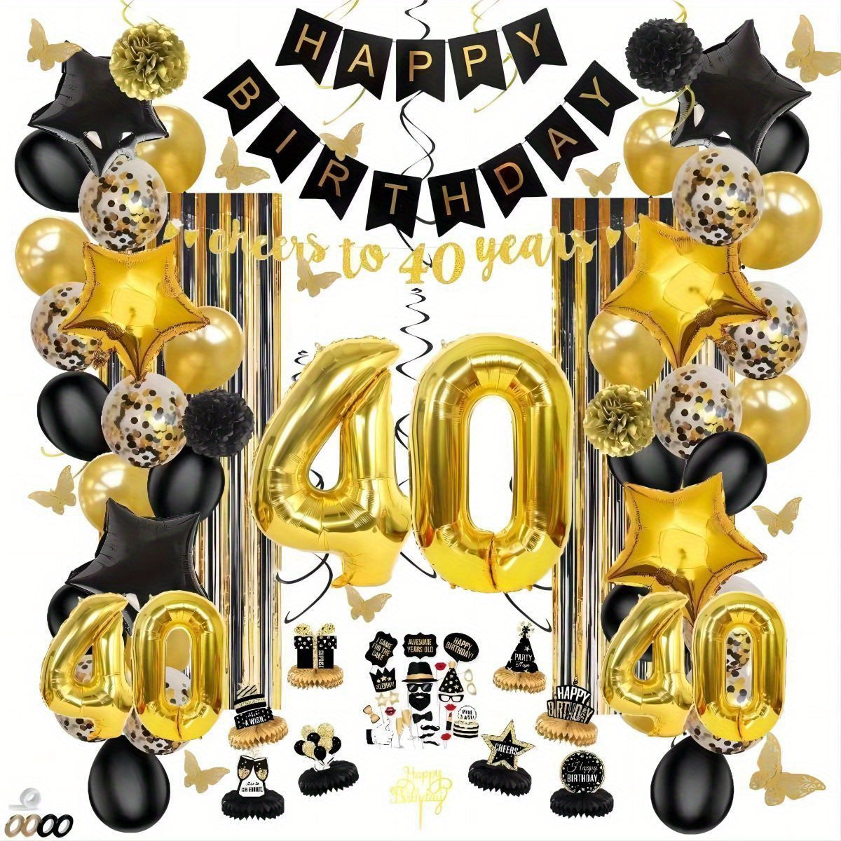 40th Gold Happy Birthday Theme Set for Boys Party