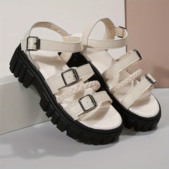 Women's Buckle Platform Sandals Braided Straps Outdoor Sandals