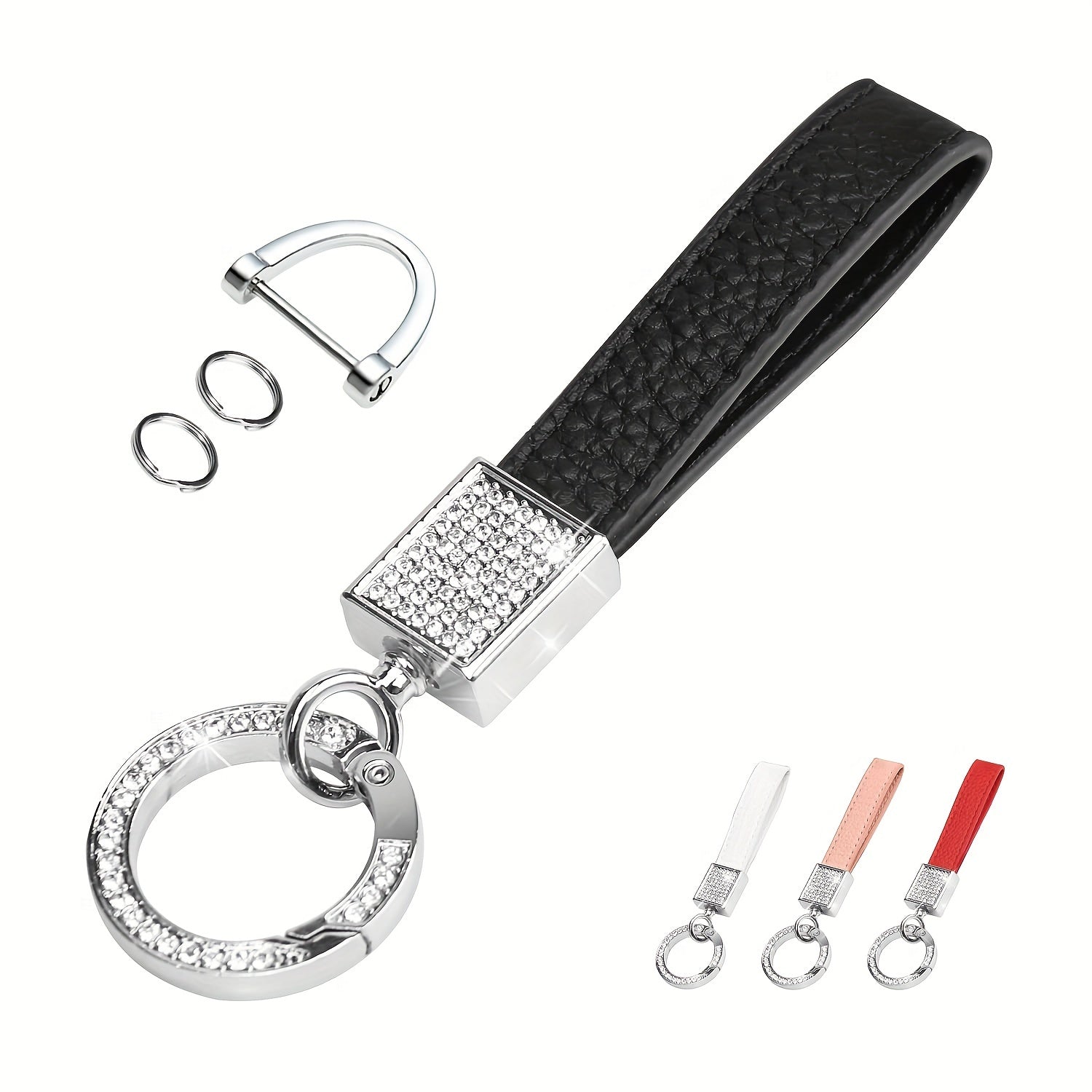 Men's Rhinestone Car Keychain Holder 360° Rotatable Swivel D Ring
