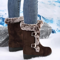 Women's Plush Lined Snow Boots with Buckle Decor
