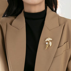 Ginkgo Leaf Scarf Pin Faux Pearl Rhinestone Brooch Women Shawl Clip
