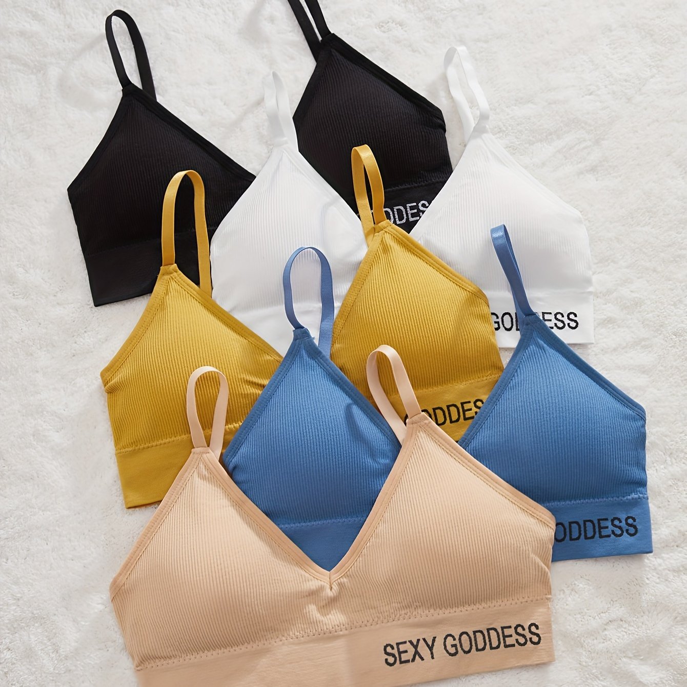 5pcs Letter Print Wireless Bras Comfy & Breathable Stretch Intimates Bra
