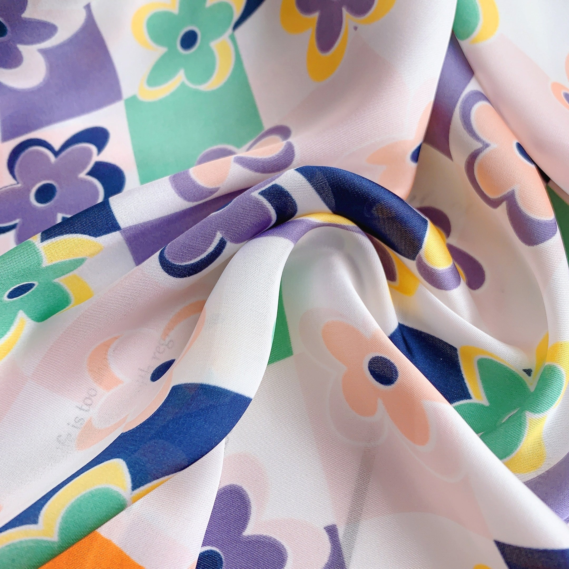 70cm Flower Print Bandana Block Satin Square Scarf Silk Neckerchief Turban