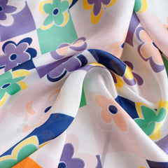 70cm Flower Print Bandana Block Satin Square Scarf Silk Neckerchief Turban