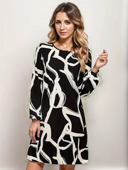 Casual Dress Women's Plus Random Print Long Sleeve Mini Dress