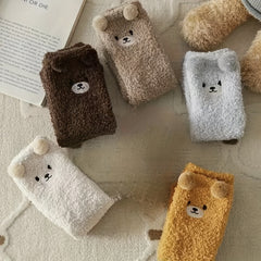 5 Pairs Women's Winter Fluffy Socks 3D Bear Fleece Sock