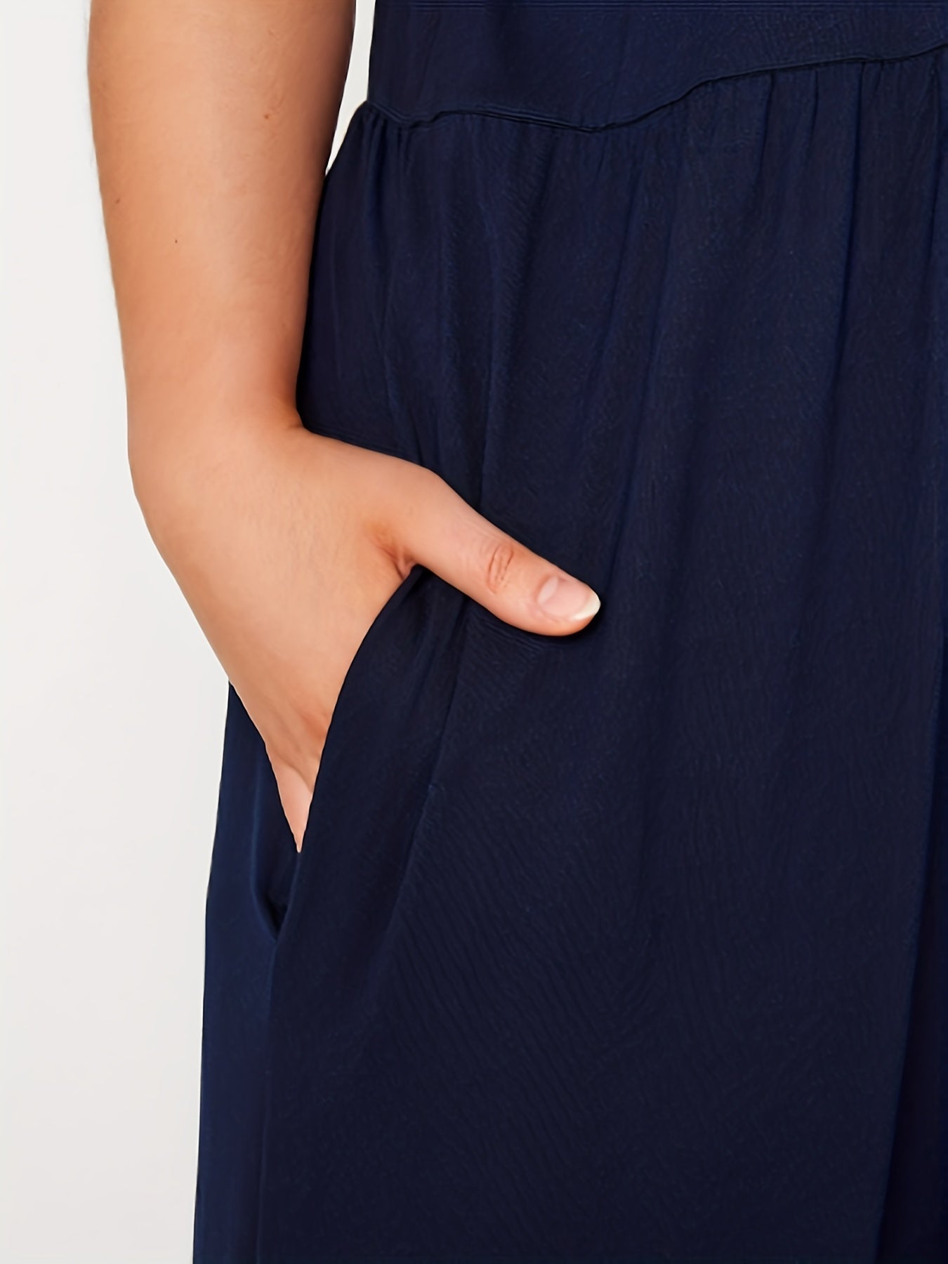 Plus Size Solid Short Sleeve Maxi Dress With Pockets