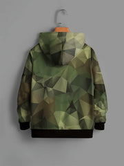 Kids Army Green Pattern Hoodie Pullover Long Sleeve Top