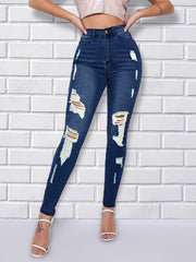 High Waist Skinny Jeans Distressed Denim Pants