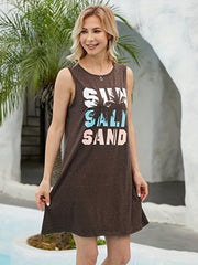 Letter & Tree Print Tank Tops Dress Casual Sleeveless Summer Vest Top Dress