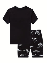 2pcs Boys Dino Print Short Sleeve T shirt & Short Set
