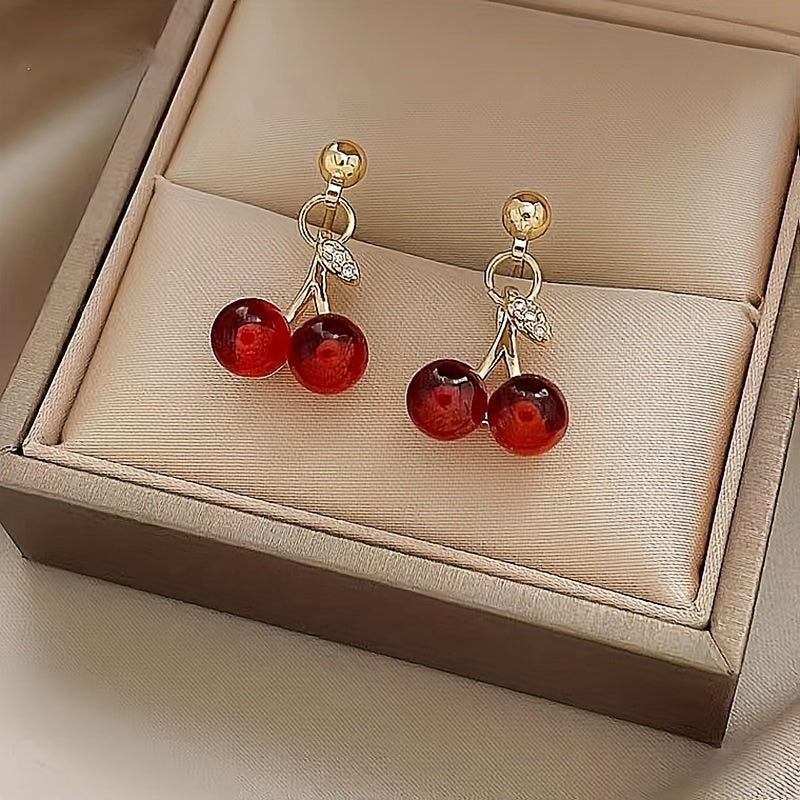 Cherry Pendant Zircon Stud Earrings for Girls