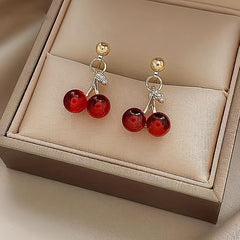 Cherry Pendant Zircon Stud Earrings for Girls