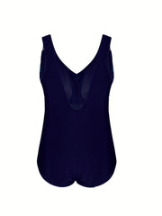 Stripe Print V Neck One Piece Swimsuit