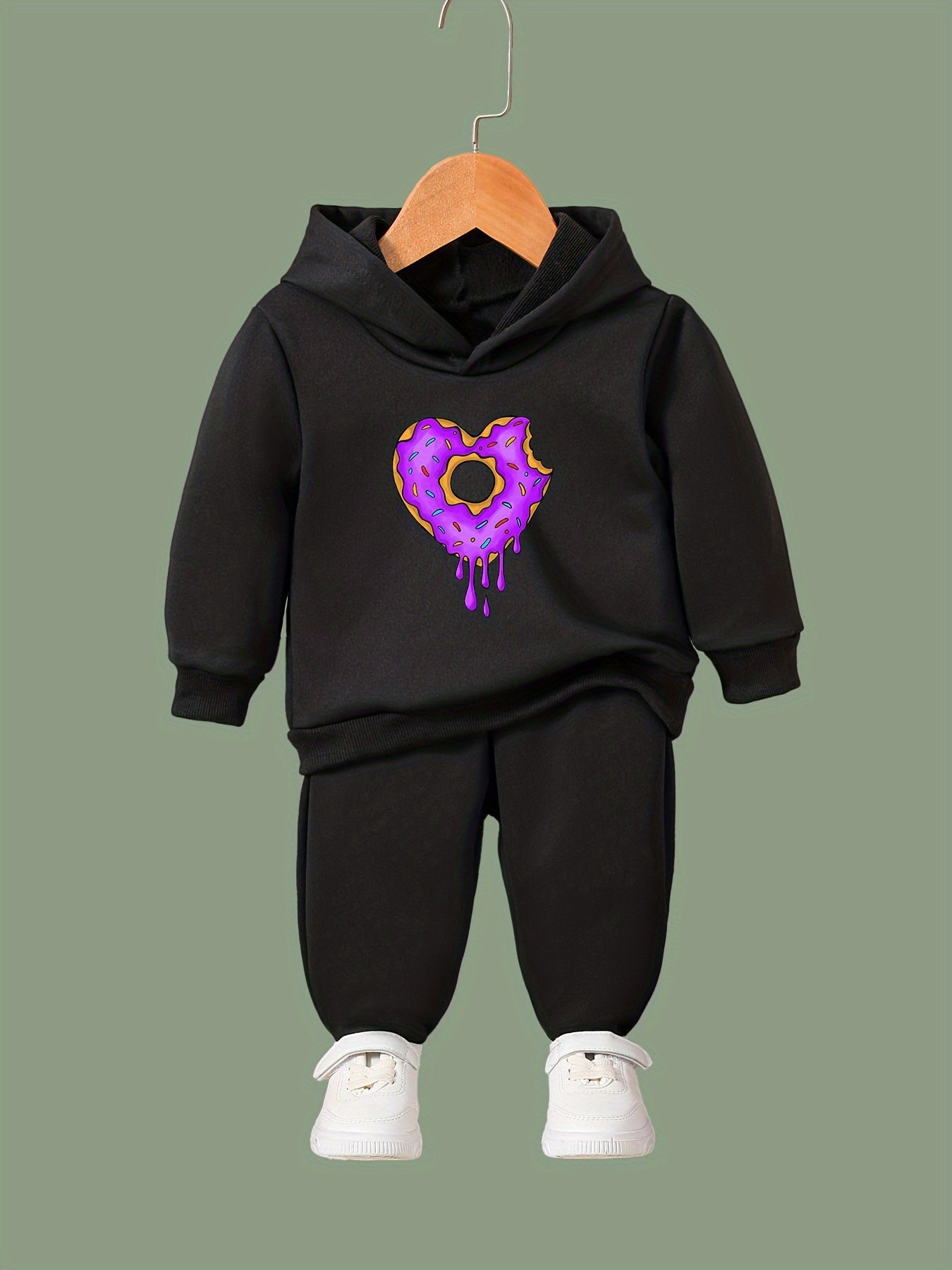 Donut Heart Pattern 2pcs Activewear Sets Girls Sports Outfits