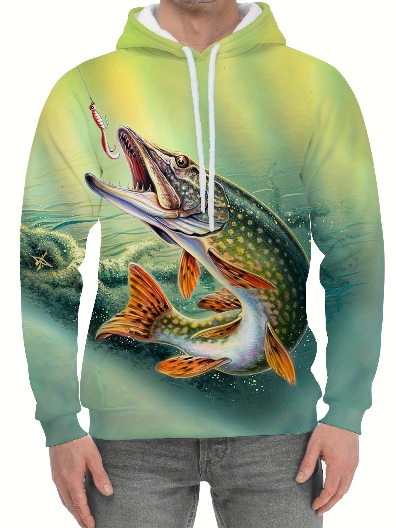 Fish 3D Print Hoodies For Men Graphic Hoodie Comfy Loose Hooded Pullover