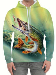 Fish 3D Print Hoodies For Men Graphic Hoodie Comfy Loose Hooded Pullover