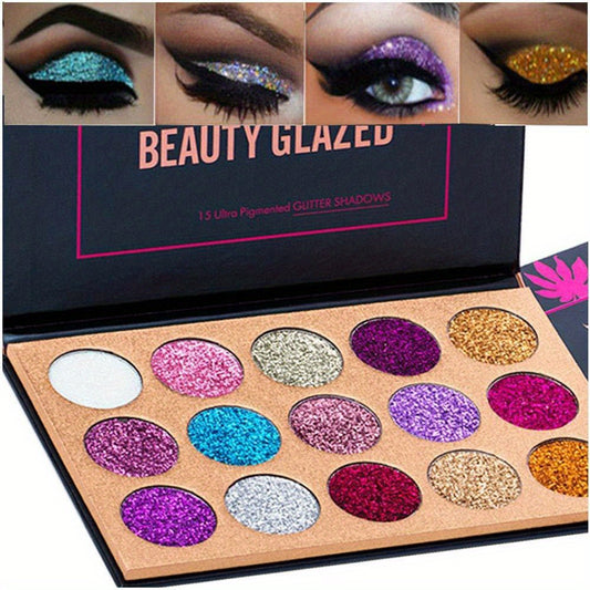 15 Colors Glitter Eyeshadow Palette Shimmer Ultra Pigmented Makeup
