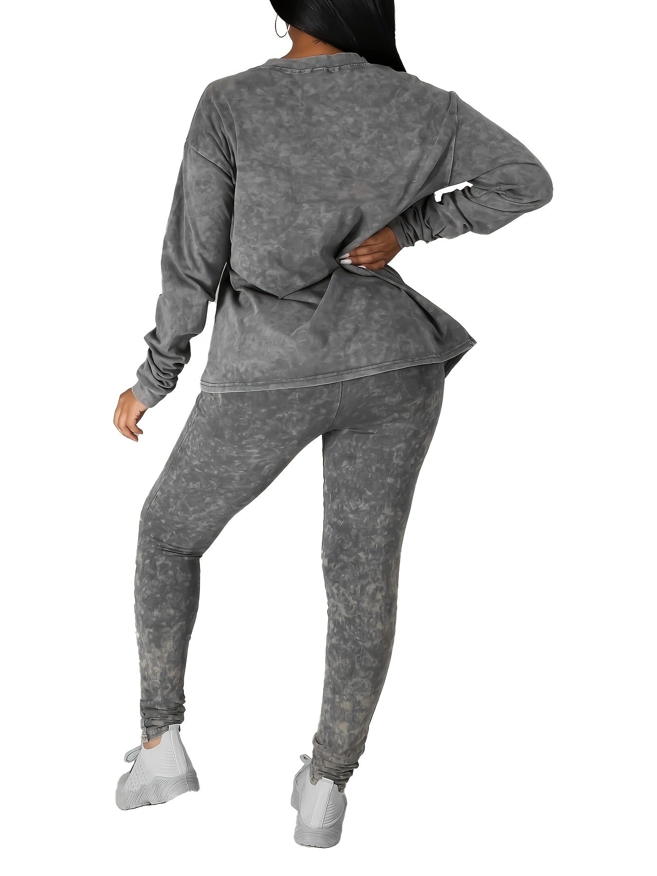Tie Dye 2 pc Set Long Sleeve Crew Neck T-shirt & Slim Pants Outfit