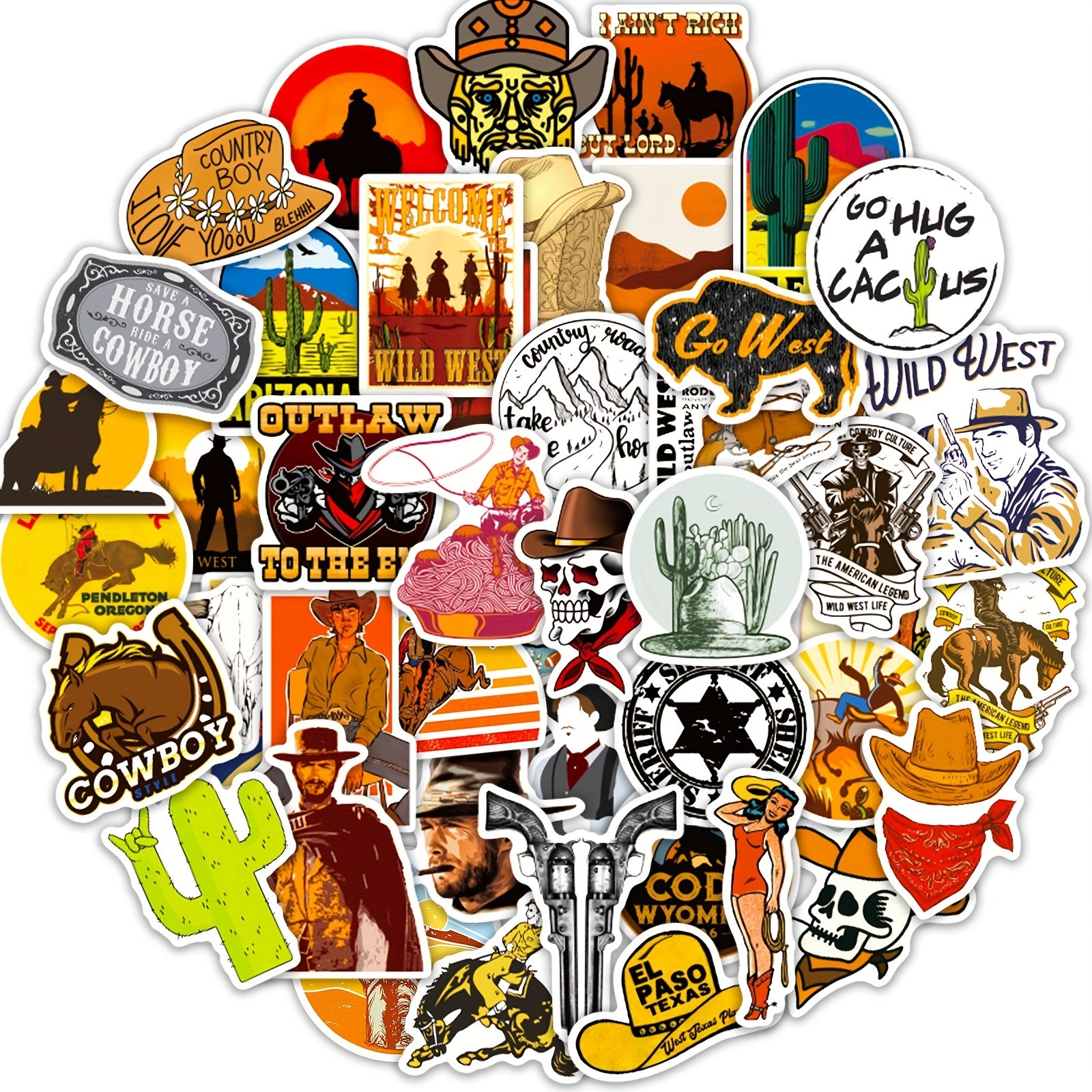 50pcs Western Cowboy Stickers For Luggage Phone Case Boys Girls Reward Stickers
