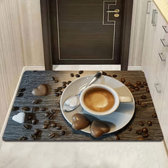 Coffee Heart Pattern Rug Rectangular Carpet for Dining Kitchen Living