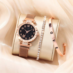 Kids Flower Rhinestone Watch & Heart Jewelry Set