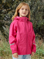 Girl's Soft Shell Hooded Jacket - Windproof & Waterproof Zip Up Fleece
