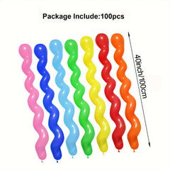 100 Pcs 6 Cm Latex Spiral Long Balloons Colorful Rainbow Twisted Balloons
