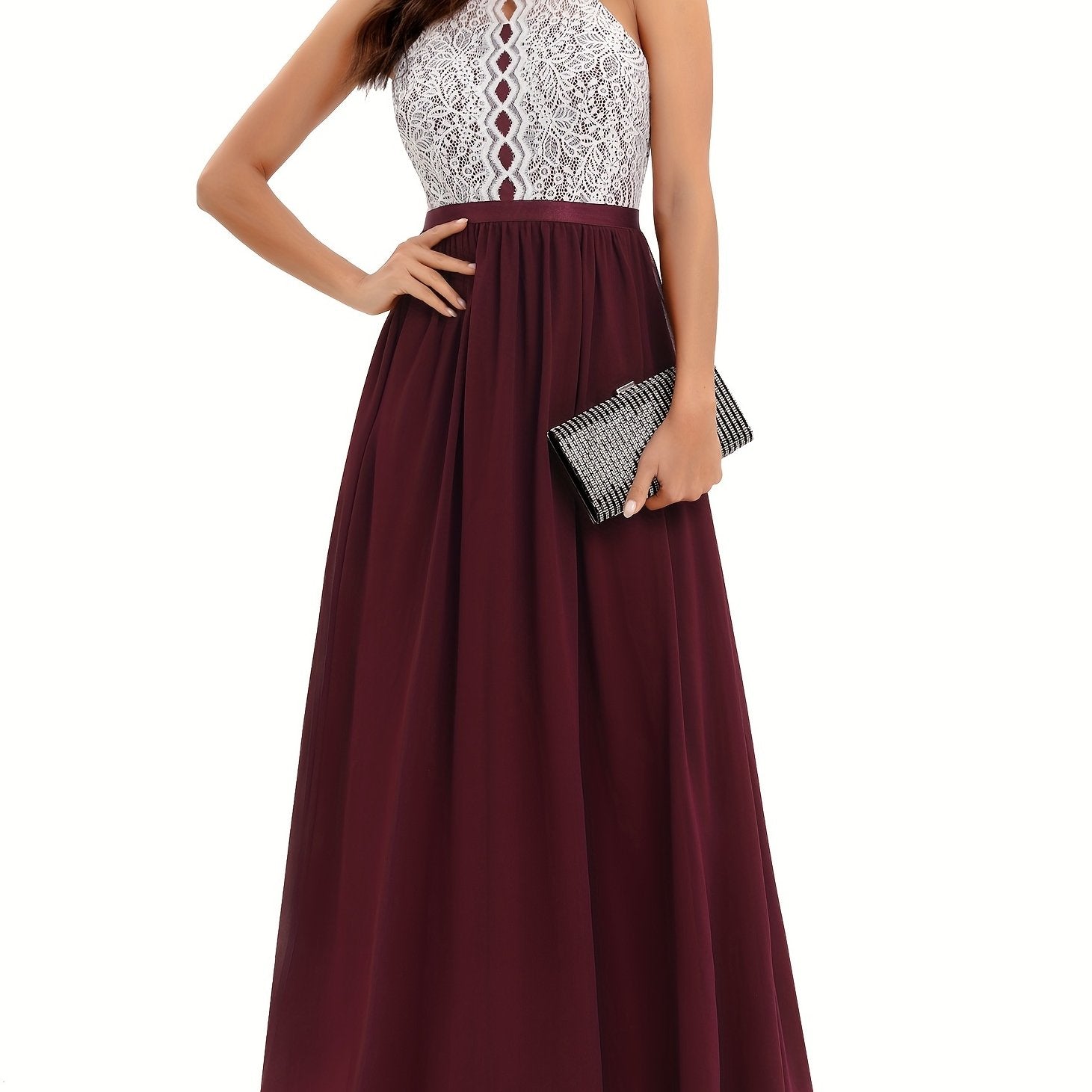 Lace Splicing Halter Neck Aline Dress For Party