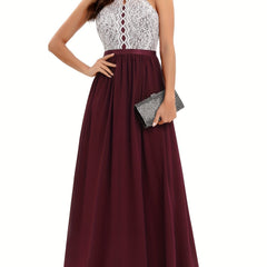 Lace Splicing Halter Neck Aline Dress For Party
