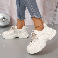 Women's Platform Sneakers Lace Up Low Round Toe Heightening Breathable Shoes